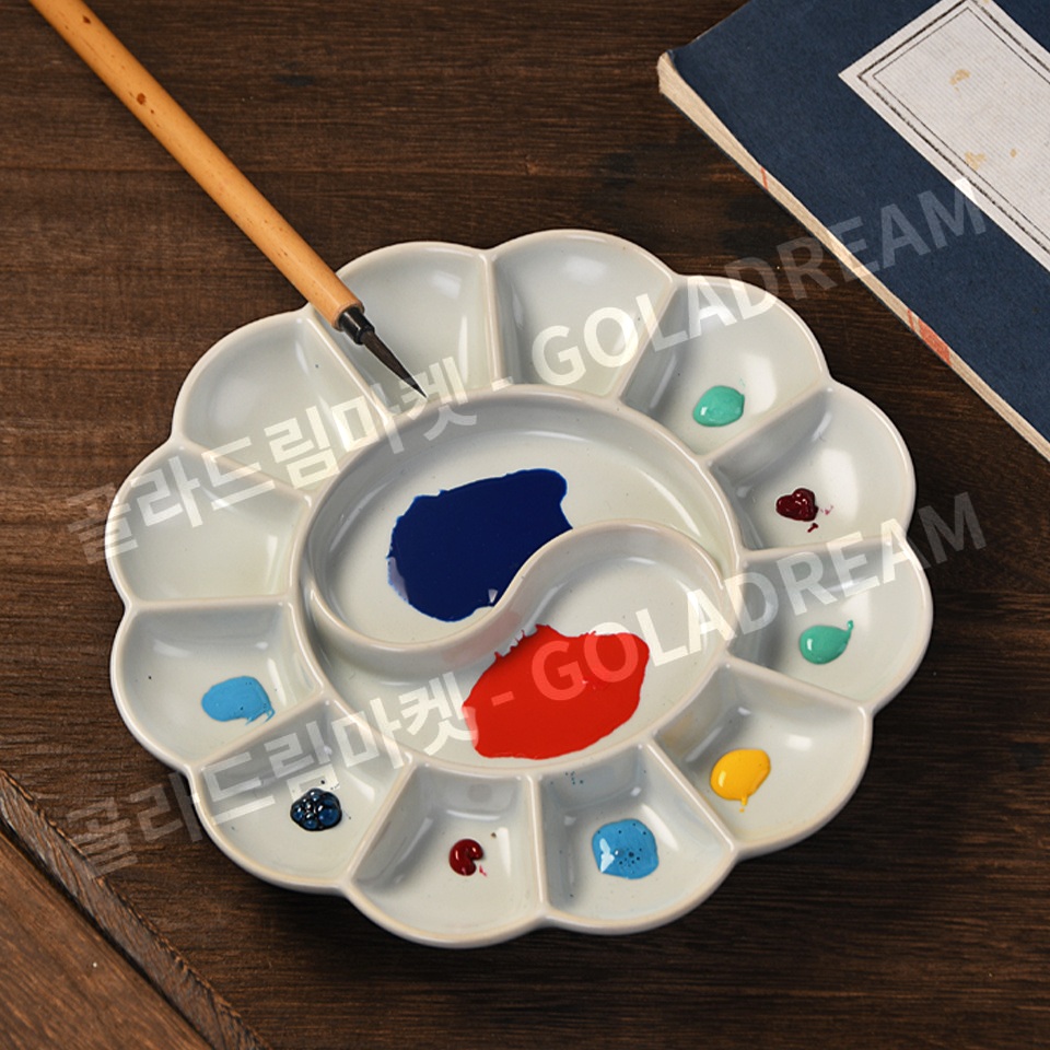 도자기 팔레트 조색 수채화 서예용 다용도 붓받침 그린 - 상세 이미지 5