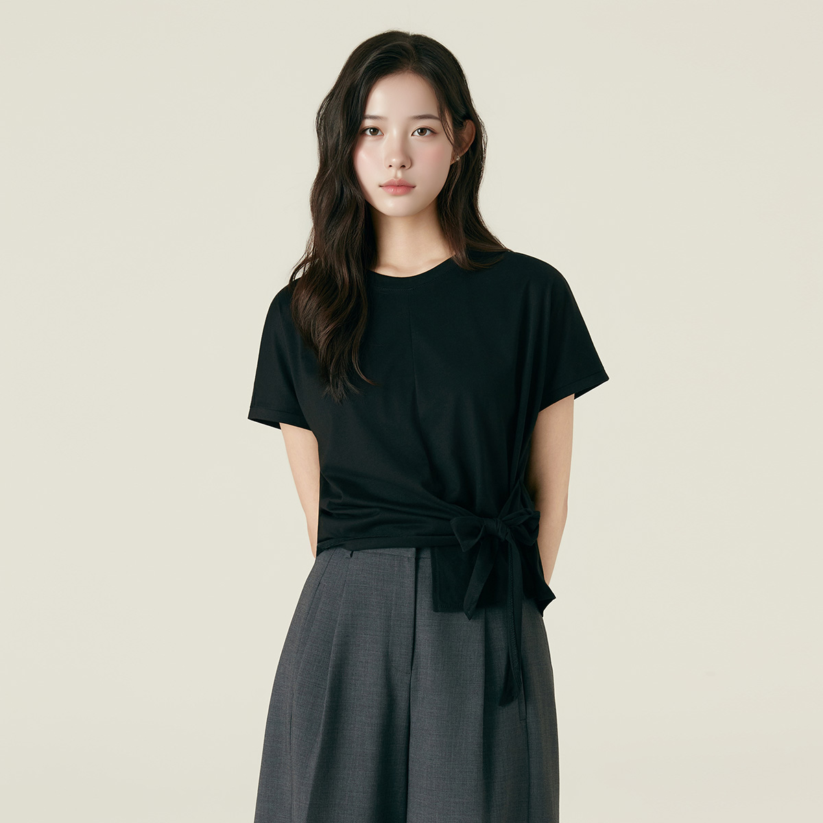로엠 리본 꼬임 티셔츠 RMHWF49RT1 - 상세 이미지 2