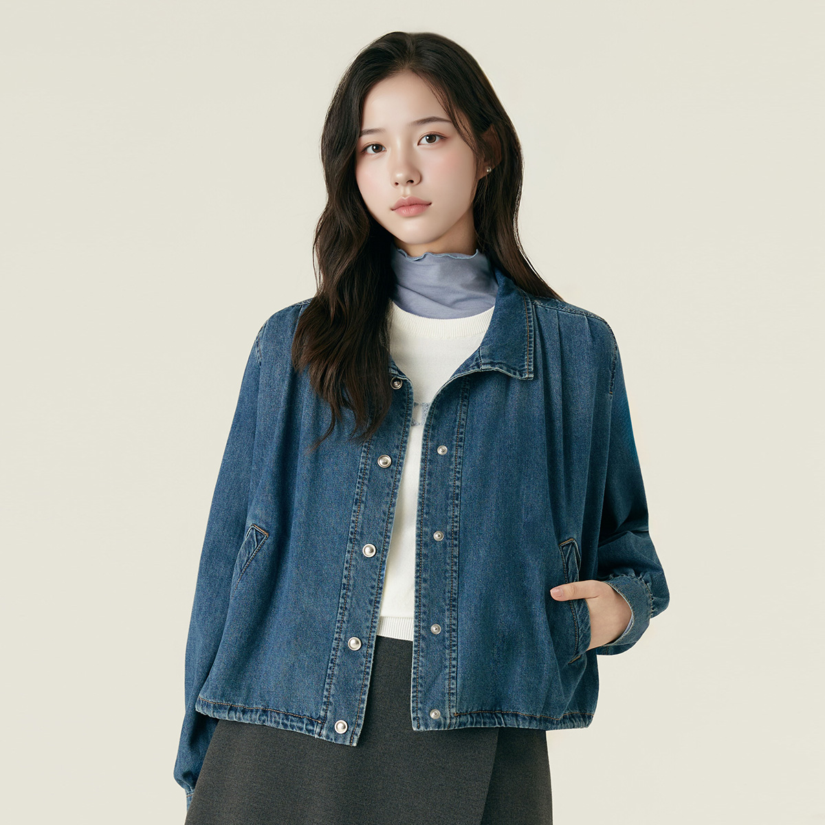 로엠 데님 셔링 자켓 RMJKF4TG11 - 상품 이미지