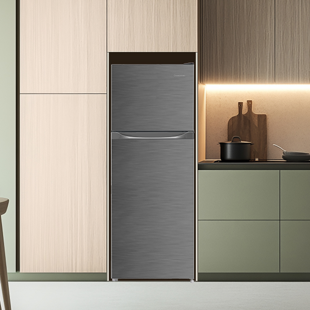 창홍 소형 미니 냉장고 2도어 원룸 가정용 메탈실버 139L