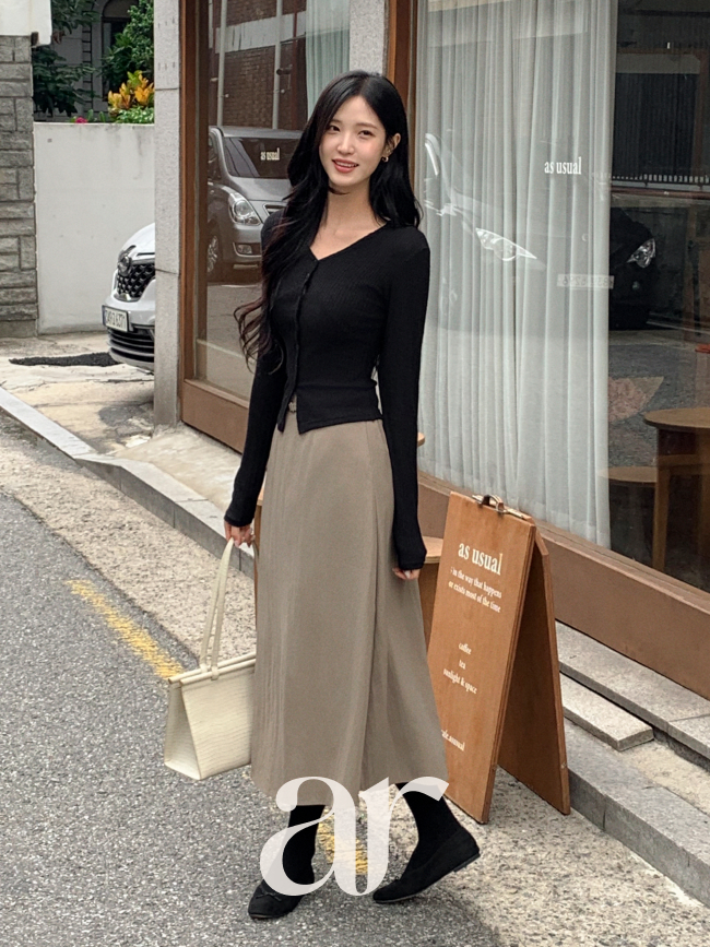 (벨트세트하체군살완벽커버) 하이웨스트 뒷밴딩 플레어 롱 스커트 하객룩 sk7479 - 상세 이미지 4