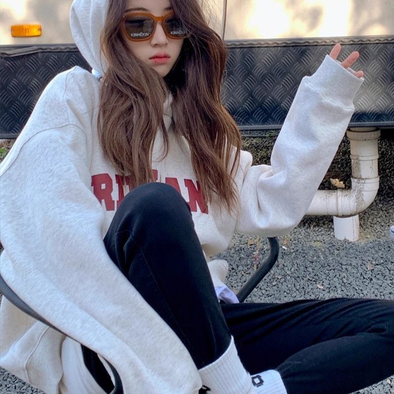 여성 기모 후드티 겨울용 따뜻한 착용감 캐주얼 스웨트셔츠 코튼 소재 플러스 벨벳 안감으로 보온성 강화 데일리룩 활용 가능 - 상세 이미지 5