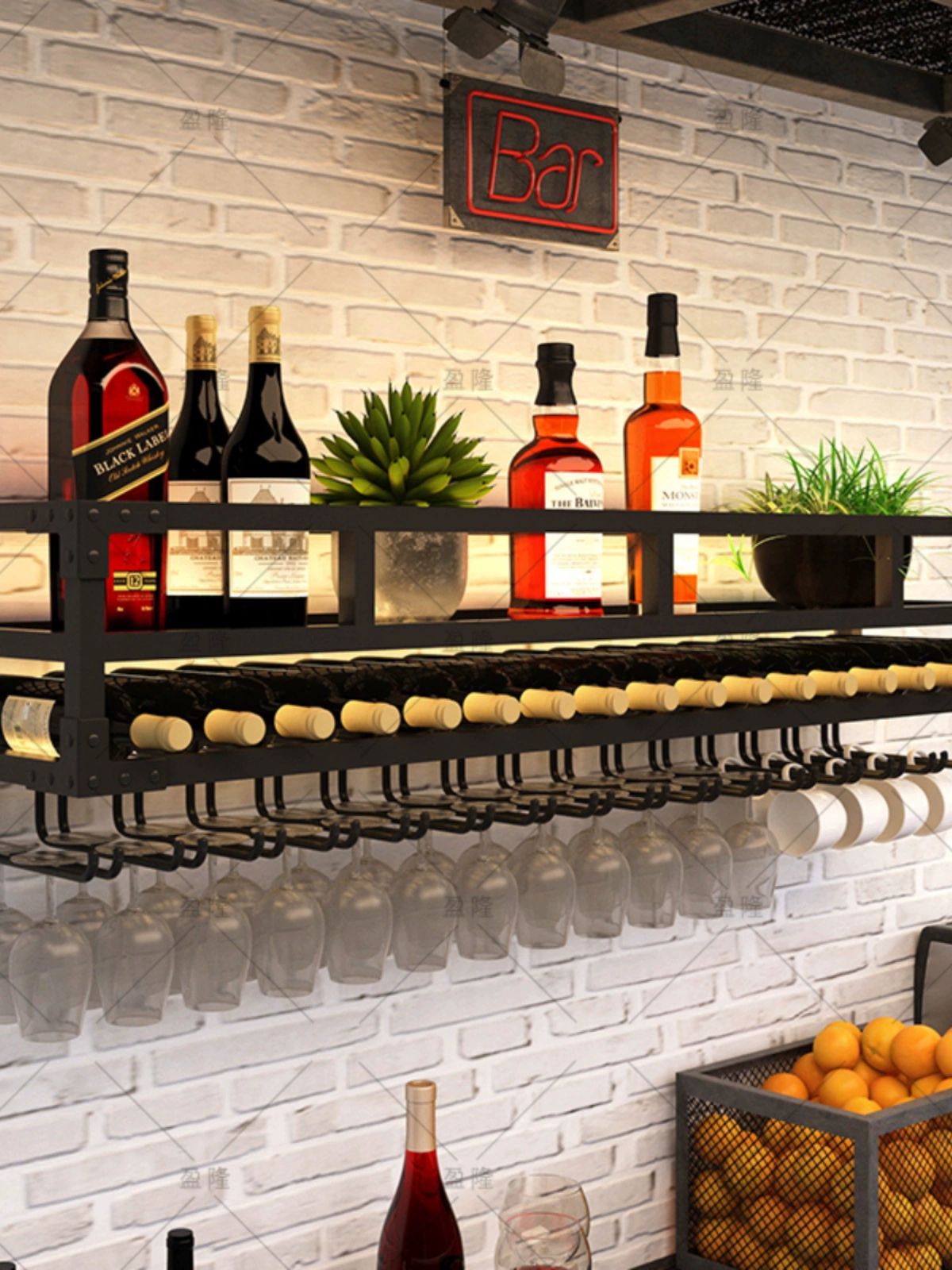 벽 진열 선반 벽선반 위스키 단층 bar 업소용 벽걸이 양주 단층 블랙 60cm - 상품 이미지