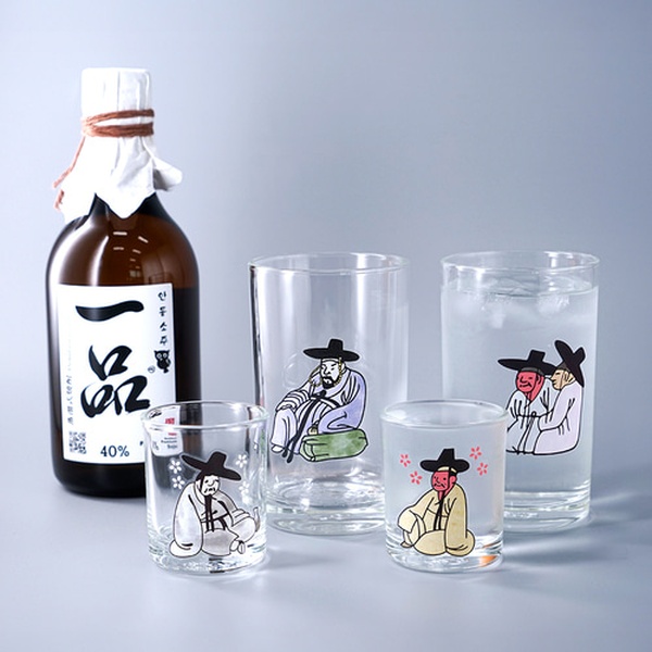 김홍도 변색 술잔 소주잔 맥주잔 4p 세트 변온 위스키 소맥 집들이선물 인생술잔