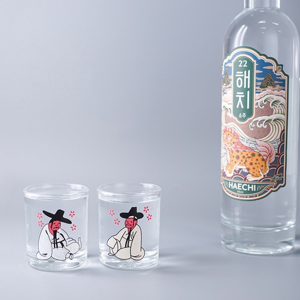 김홍도 변색 술잔 소주잔 맥주잔 4p 세트 변온 위스키 소맥 집들이선물 인생술잔