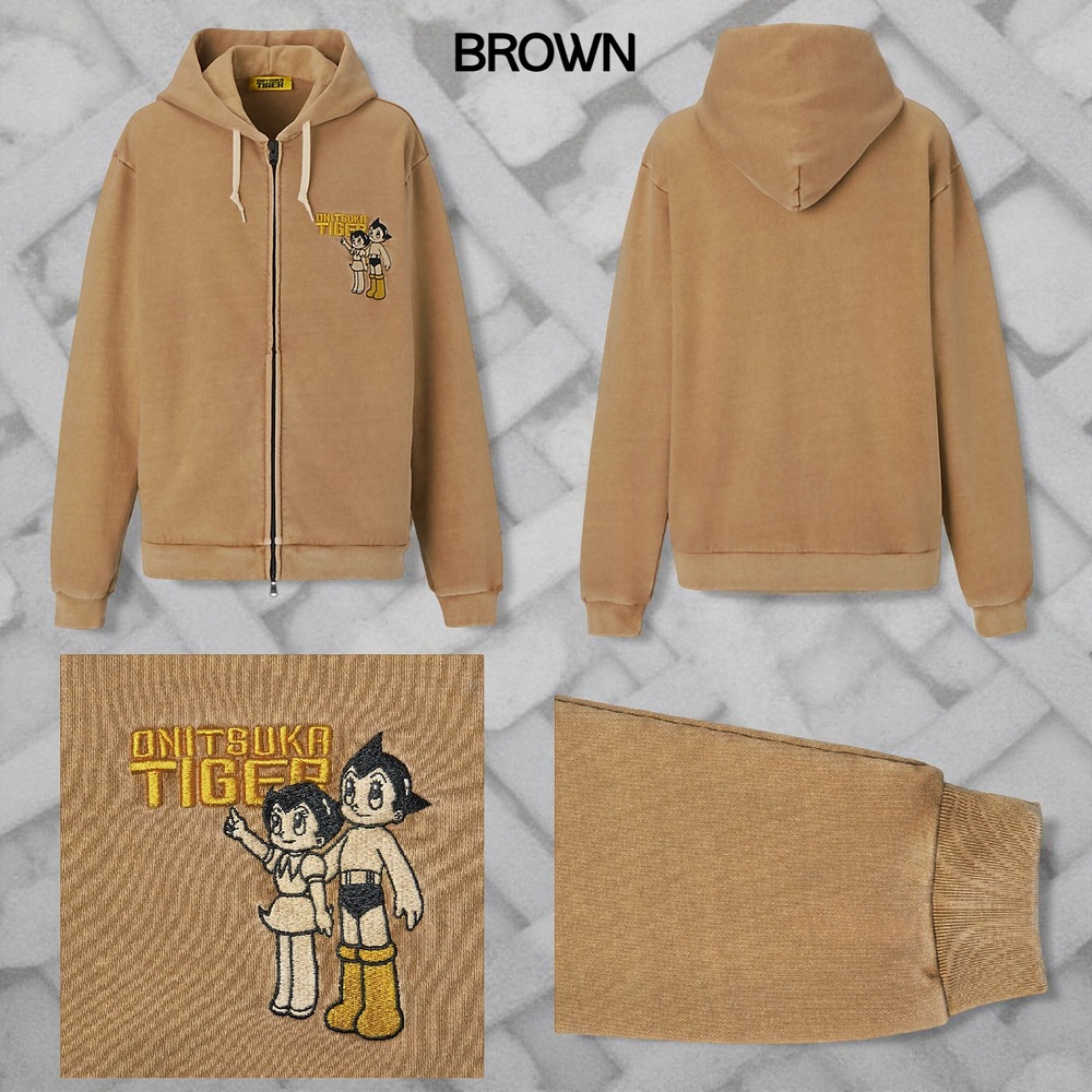 오니츠카타이거 아톰 워시드 스웨트 후드 집업 여성 자켓 2183B568 BROWN M - 상세 이미지 3