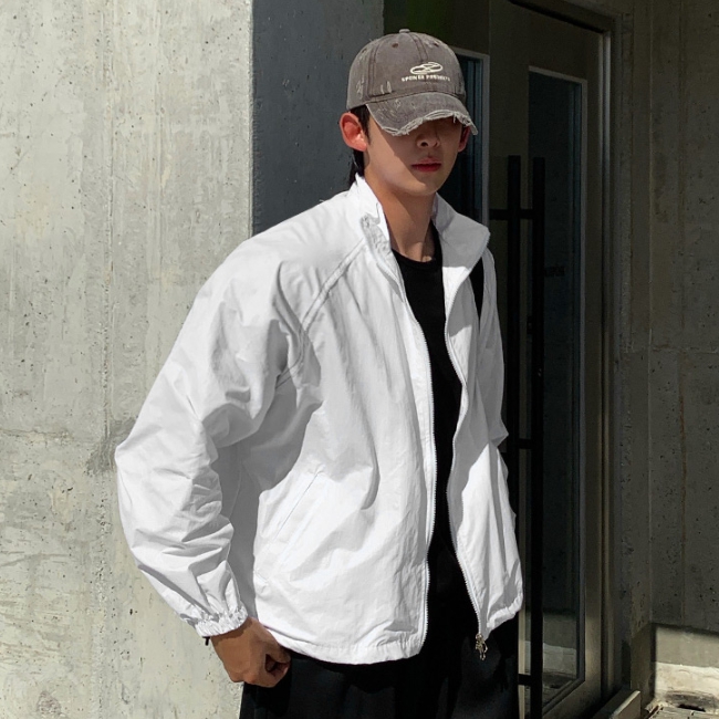남자 데뇨 오버핏 봄 가을 간절기 레터링 코팅 바람막이 - 상세 이미지 3