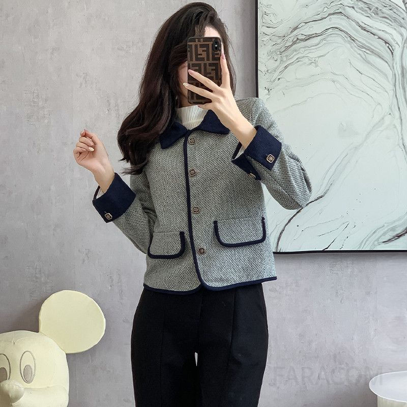 가을 여성 프렌치 노카라 자켓 간절기 스타일리시 숏 코트 모던한 디자인과 편안한 착용감 데일리룩 - 상세 이미지 4