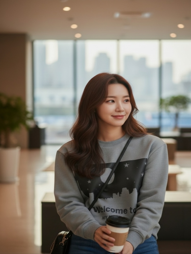 버블벳 뉴욕 나이트투어 프린팅 데일리 오보핏 맨투맨 카키 - 상세 이미지 4