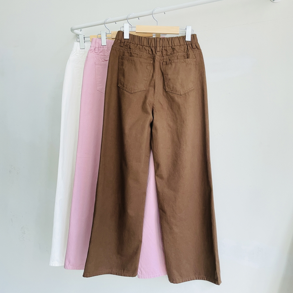 일자바지 세미와이드팬츠 앞포켓 뒷밴딩 면팬츠 - 상세 이미지 2