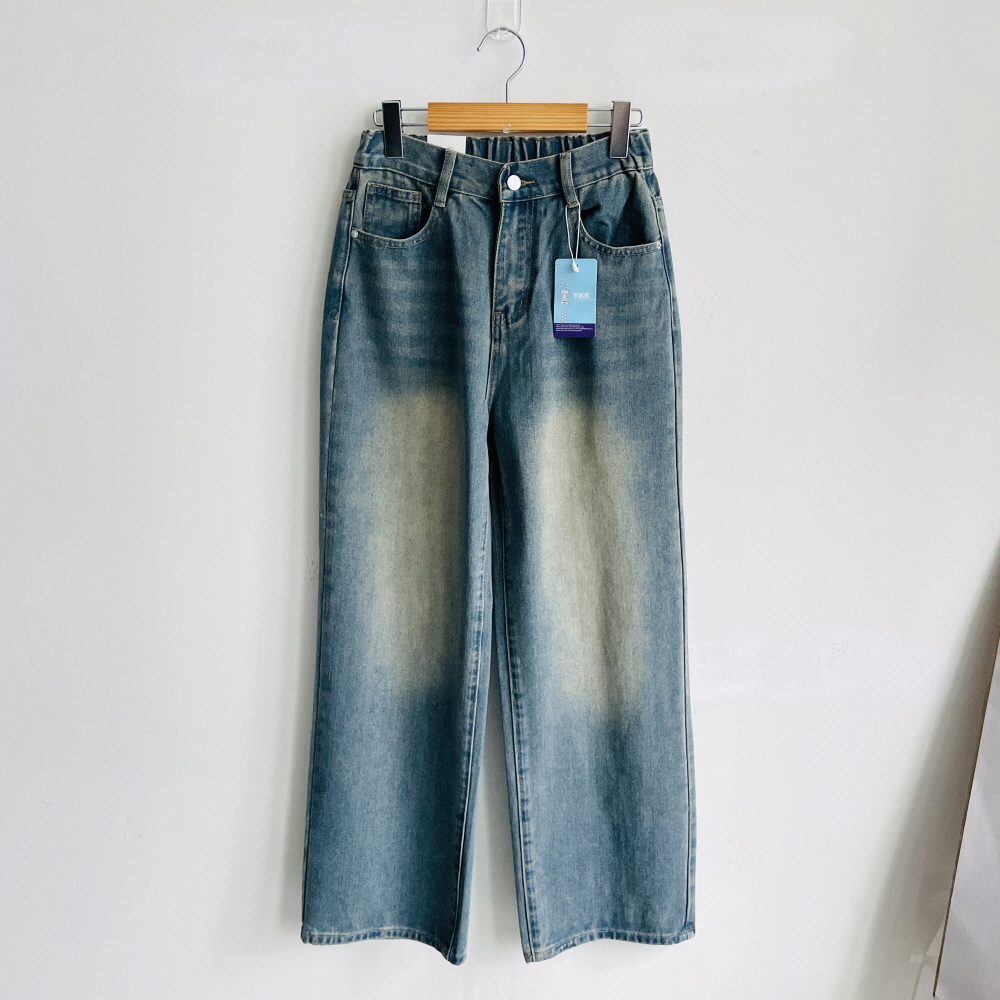 와이드청바지 빅사이즈청바지 뒷밴딩 키작녀 진청 빈티지 흑청 데님 - 상세 이미지 3