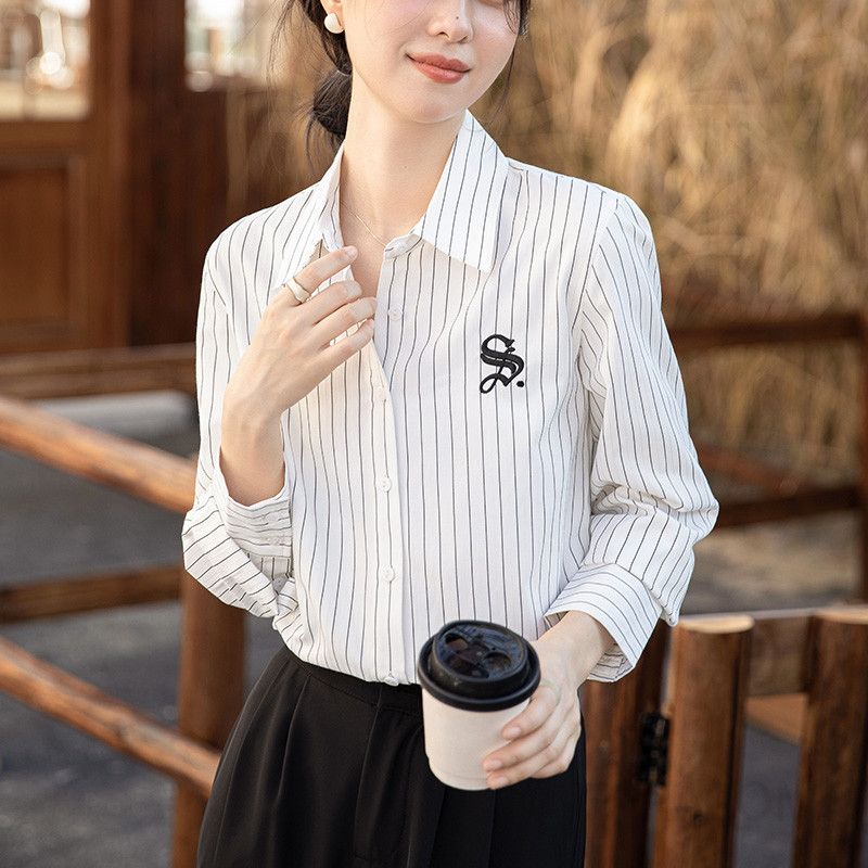 여성용 루즈핏 롱슬리브 셔츠 봄가을 스타일 레이어드 가능한 니치 레트로 홍콩 감성 캐주얼 탑 - 상품 이미지