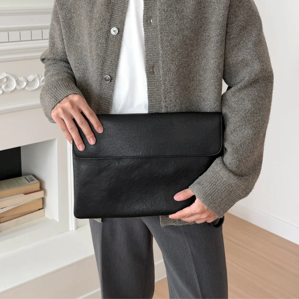 이므 남자 천연가죽 스트랩 손가방 핸드백 파우치