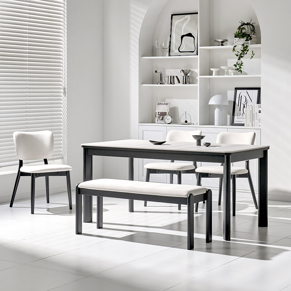 쏠앤까사 블랙 어반 고무나무 원목 포세린 세라믹 식탁세트 4인용 6인용 1400 1600 1800