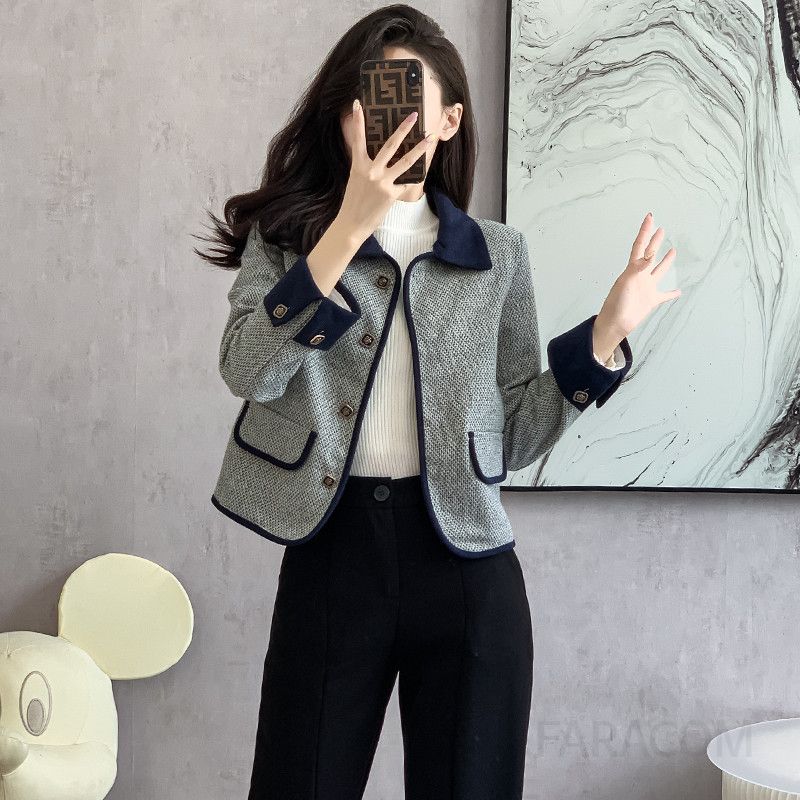 가을 여성 프렌치 노카라 자켓 간절기 스타일리시 숏 코트 모던한 디자인과 편안한 착용감 데일리룩 - 상세 이미지 2