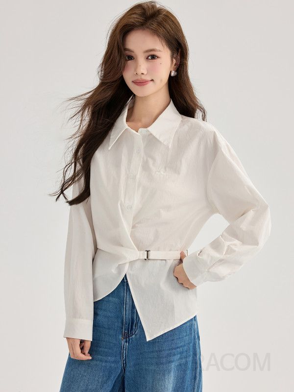 가을 여성용 플리츠 긴팔 흰색 블라우스 편안한 루즈핏 스타일 통근용 캐주얼 셔츠 데일리로 활용 가능한 고급스러운 디자인 - 상세 이미지 2