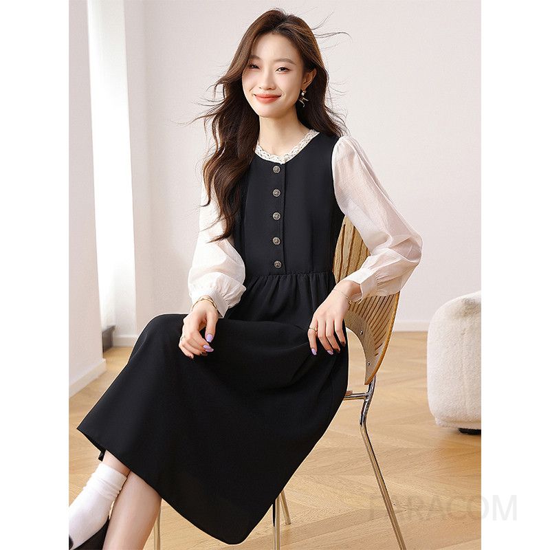 벨벳 긴팔 드레스 여성용 롱 원피스 가을 파티룩 우아한 스타일 데일리룩 셀프웨딩 촬영용으로 활용도 높은 투피스디자인 - 상세 이미지 4