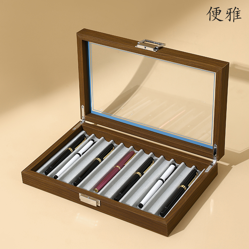 원목 만년필보관함 나무상자 수집 나무 블랙 우드 샤프 블랙 월넛 그레인 펜 보관함 - 상세 이미지 2