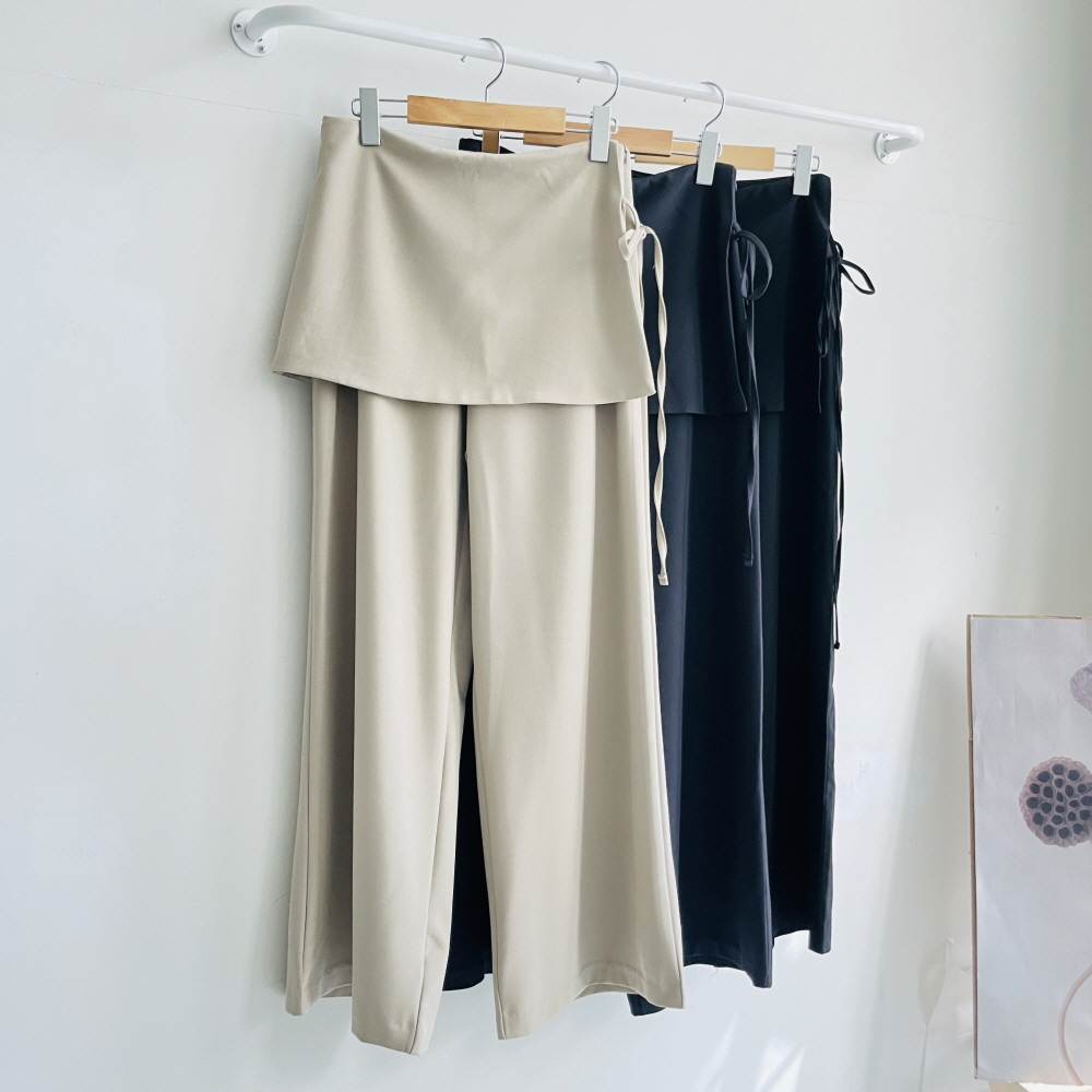 랩치마바지 랩슬랙스 하이웨스트 와이드 레이어드 슬랙스 팬츠 - 상품 이미지