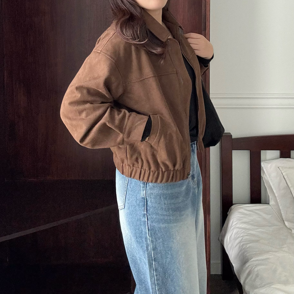스웨이드자켓 가을 여성 스웨이드 블루종 점퍼 자켓 - 상세 이미지 3