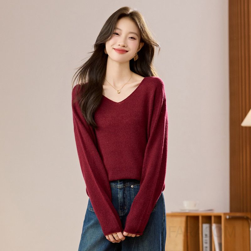 여성용 루즈핏 울 브이넥 스웨터 가을 겨울 데일리 니트 부드러운 착용감 고급스러운 스타일 따뜻한 아우터웨어 캐주얼한 디자인 감각적 - 상세 이미지 2