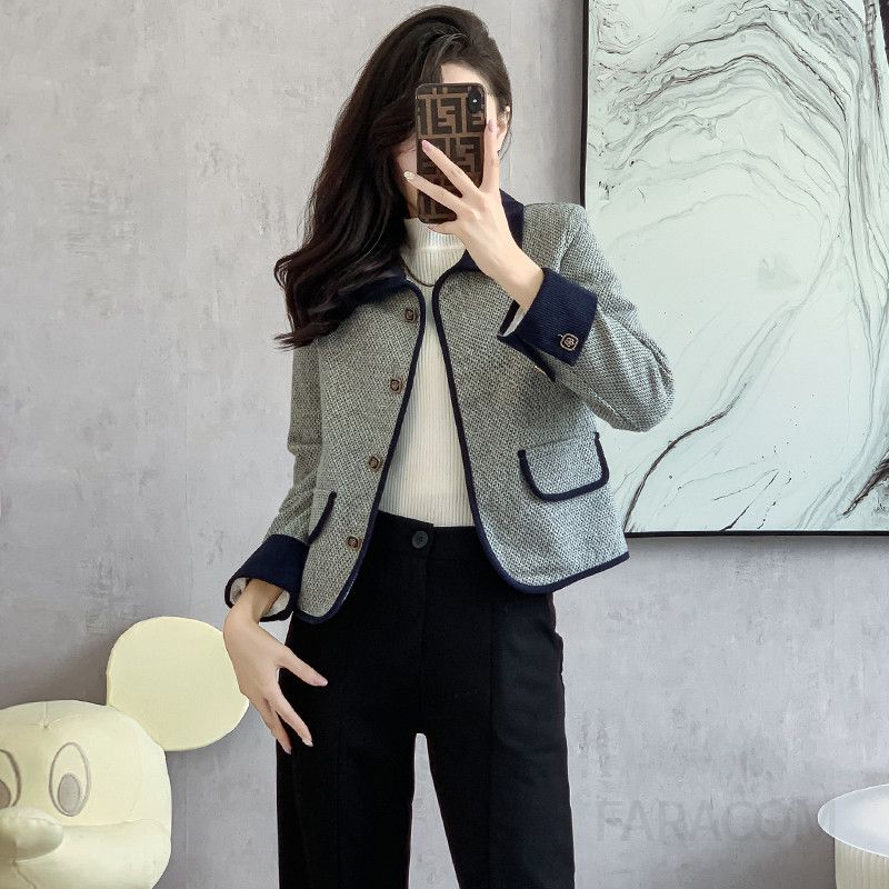 가을 여성 프렌치 노카라 자켓 간절기 스타일리시 숏 코트 모던한 디자인과 편안한 착용감 데일리룩 - 상세 이미지 3