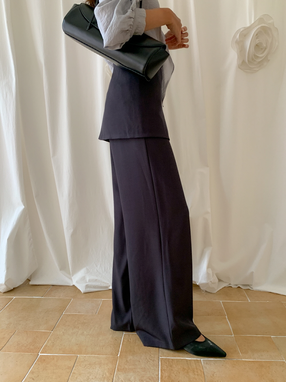 랩치마바지 랩슬랙스 하이웨스트 와이드 레이어드 슬랙스 팬츠 - 상세 이미지 5