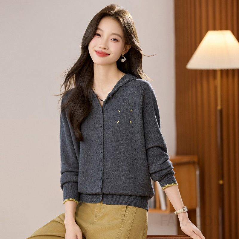 후드 니트 가디건 여성용 가을 신상 크롭 스타일 유니크한 아우터 얇은 스웨터 재킷 데일리룩에 적합한 스타일리시한 코디 아이템 - 상품 이미지