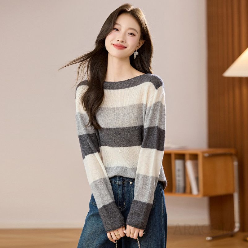 여성 오버핏 원숄더 울스웨터 가을 겨울용 고급스럽고 스타일리시한 니트 아우터 따뜻한 착용감의 데일리룩 캐주얼룩 소프트한 소재로 편안한 - 상세 이미지 2