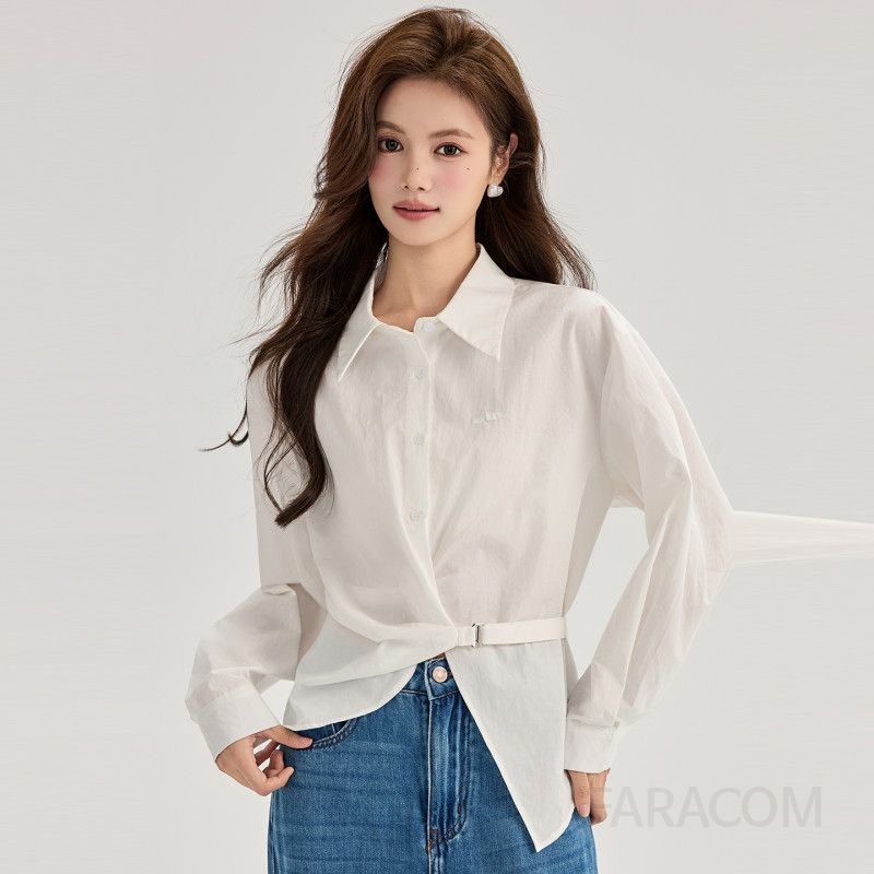 가을 여성용 플리츠 긴팔 흰색 블라우스 편안한 루즈핏 스타일 통근용 캐주얼 셔츠 데일리로 활용 가능한 고급스러운 디자인 - 상세 이미지 5