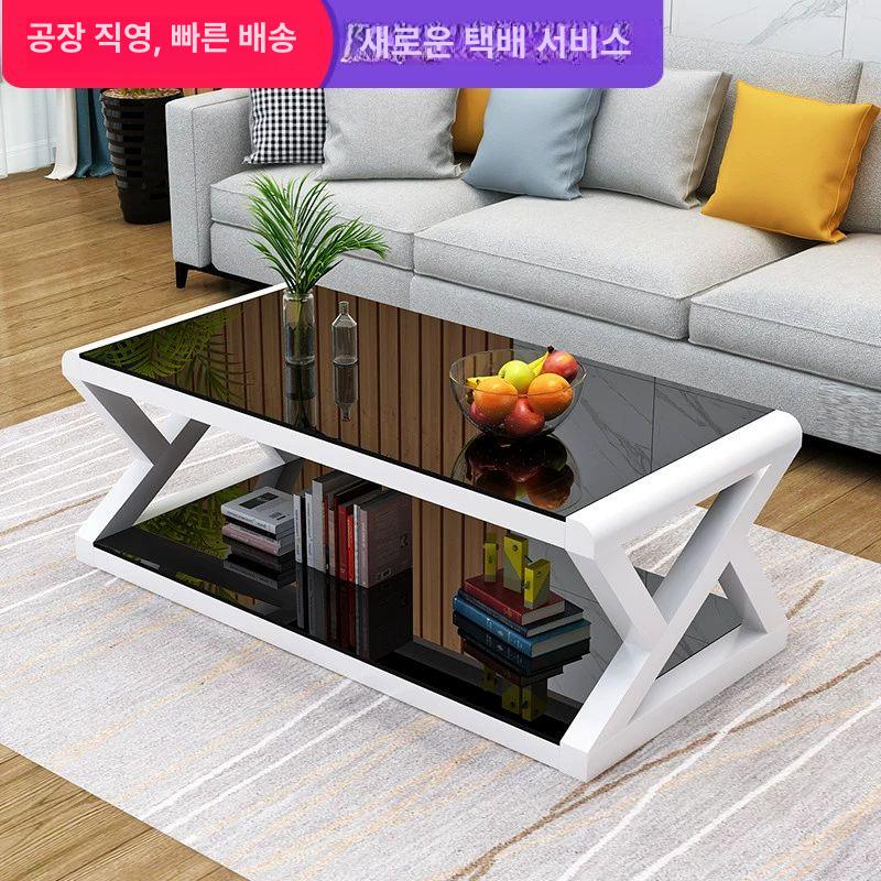 커피테이블 거실 사무실 대형테이블 조립 사각 럭셔리 심플 블랙 글라스+블랙 80x60x45 조립 필요 - 상세 이미지 2