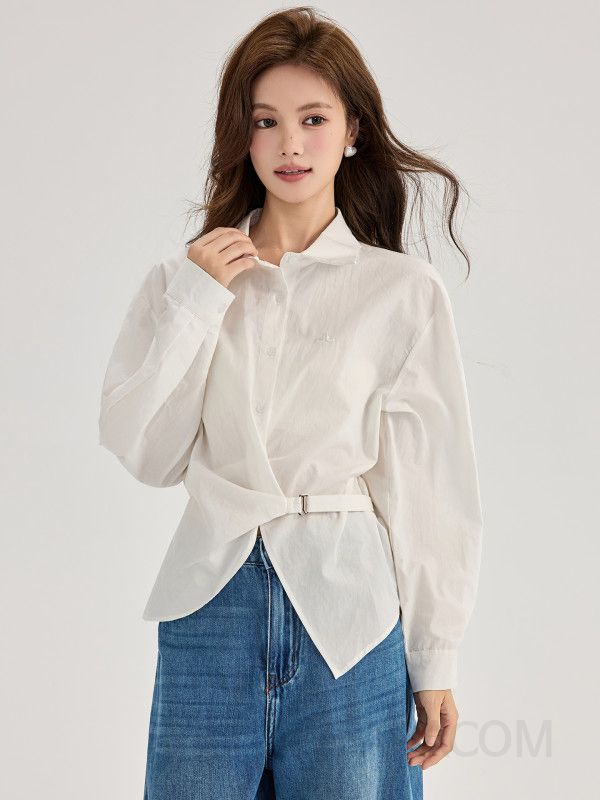 가을 여성용 플리츠 긴팔 흰색 블라우스 편안한 루즈핏 스타일 통근용 캐주얼 셔츠 데일리로 활용 가능한 고급스러운 디자인 - 상세 이미지 3
