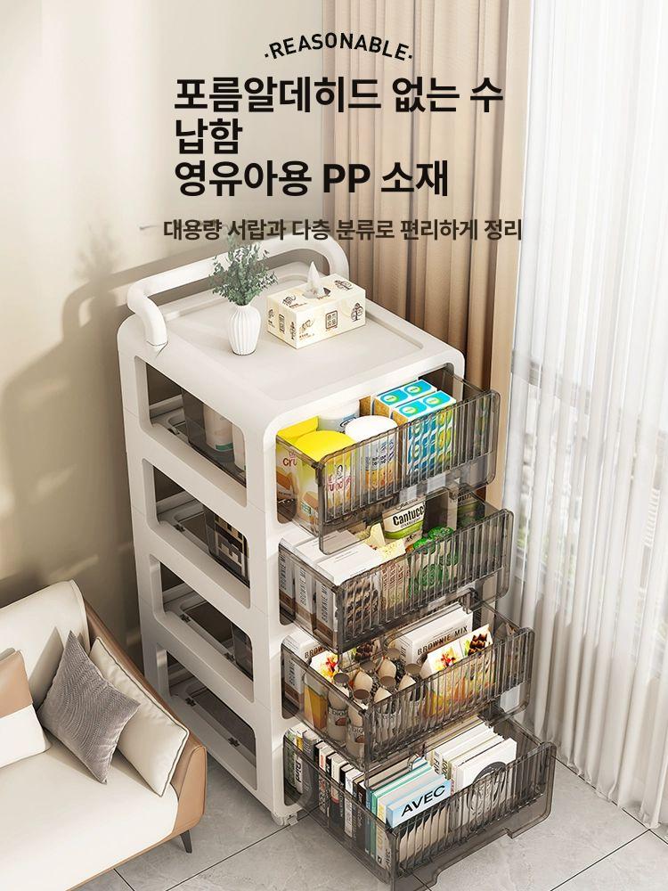 수납트롤리 이동식 플라스틱 세탁실수납장 보관함 틈새선반 이동식선반 이동식수납 틈새수납장 35폭 오층 A 1개 - 상세 이미지 2