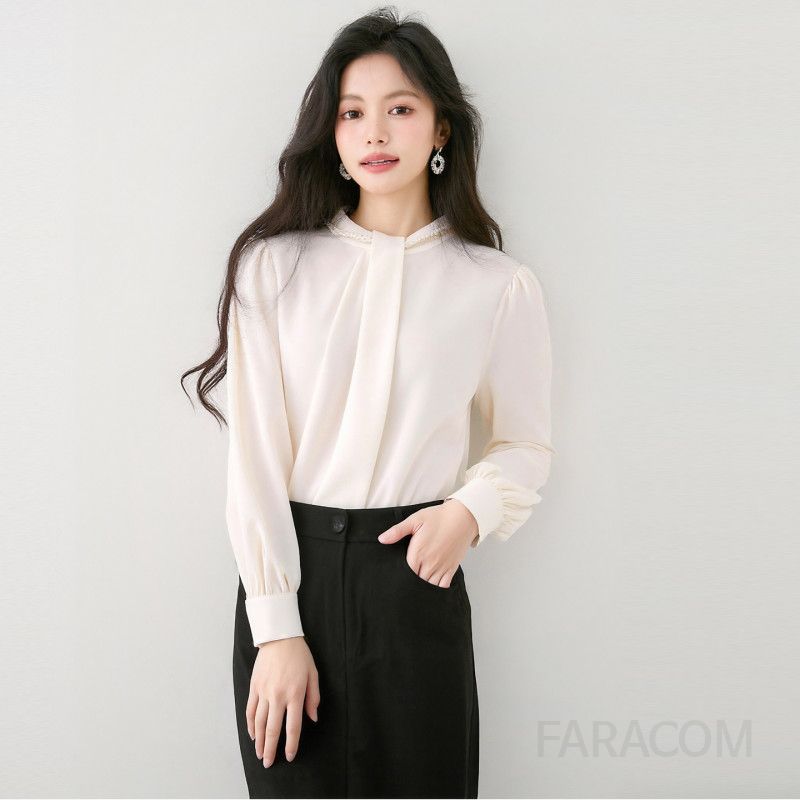 여성 코튼 긴팔 셔츠 가을 데일리룩 올매치 캐주얼 스타일 출퇴근용 편안한 착용감의 살구색 패션 긴팔남방 - 상세 이미지 5