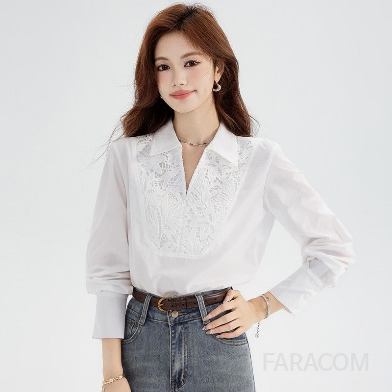 레이스 패치워크 여성 블라우스 가볍고 우아한 스타일의 긴팔 상의 고급스러운 디자인과 편안한 착용감 겨울 이너로도 활용 가능 - 상세 이미지 5