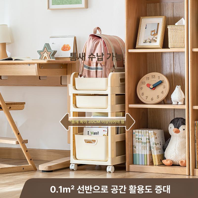 책가방 수납함 정리대 선반 책꽂이 가방걸이 다용도 바퀴달린 수납장 3단 2단 풀리 블루 3단 바퀴 포함 - 상세 이미지 4