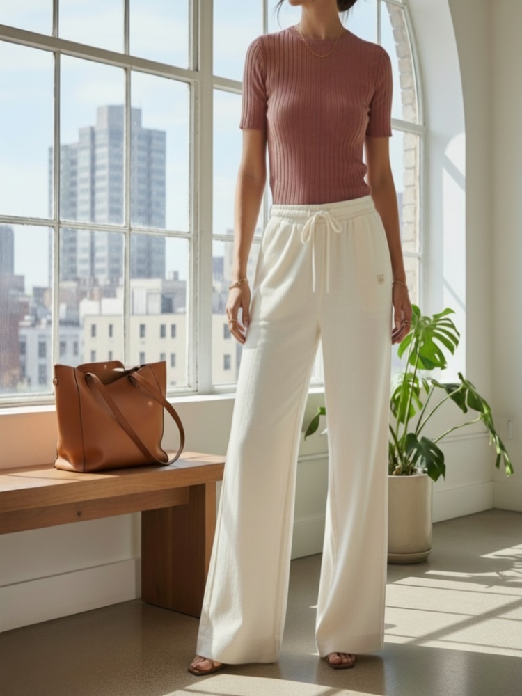 버블벳 골지본딩 와이드핏 밴딩 데일리  이지팬츠아이보리(크림) - 상세 이미지 2