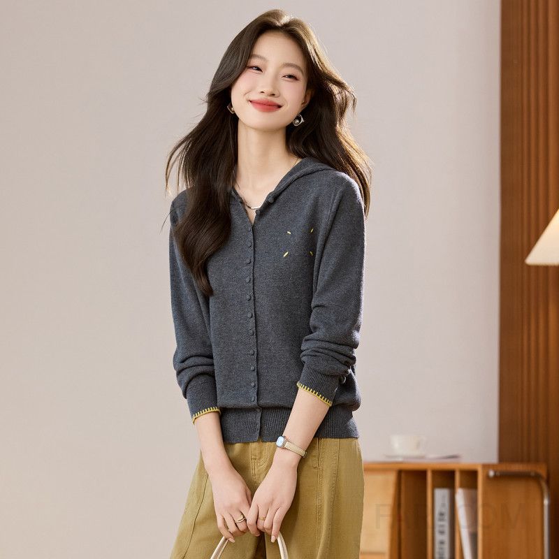 후드 니트 가디건 여성용 가을 신상 크롭 스타일 유니크한 아우터 얇은 스웨터 재킷 데일리룩에 적합한 스타일리시한 코디 아이템 - 상세 이미지 3