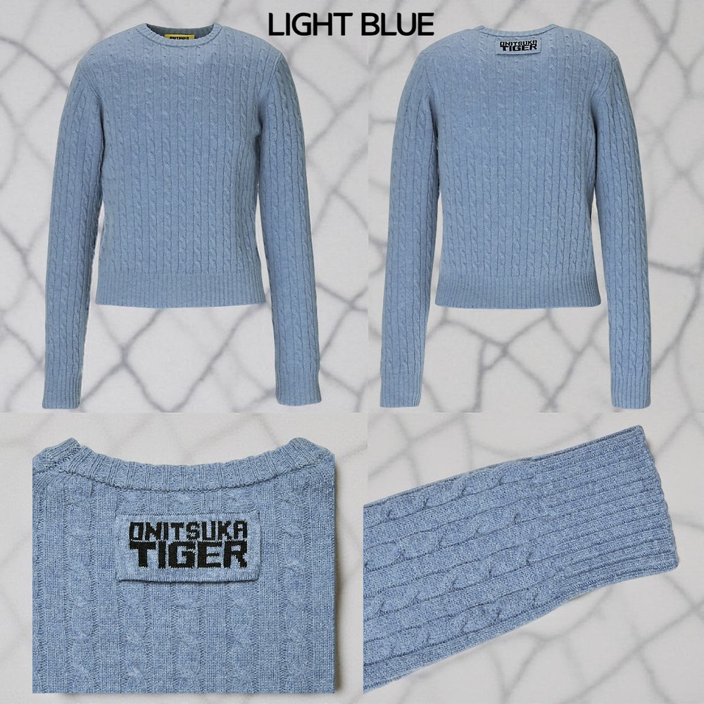 오니츠카타이거 로고 패치 니트 탑 여성 스웨터 2183B551 LIGHT BLUE L - 상세 이미지 4
