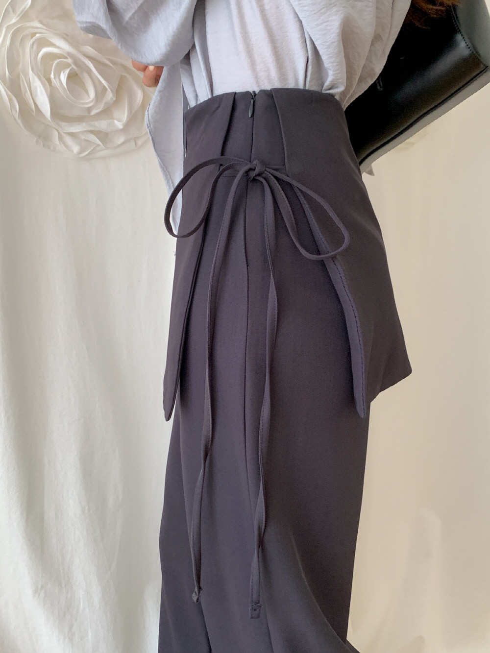 랩치마바지 랩슬랙스 하이웨스트 와이드 레이어드 슬랙스 팬츠 - 상세 이미지 4
