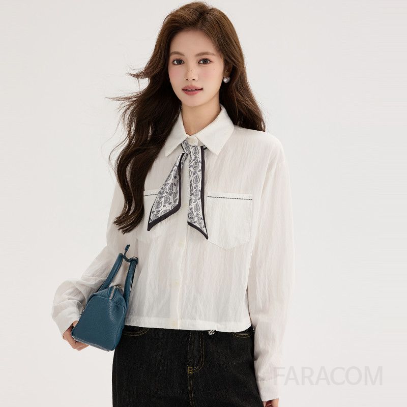 오버핏 가을 긴팔 캐주얼 셔츠 화이트 폴로 칼라 스타일로 편안한 착용감과 세련된 디자인의 구김없는 코튼 소재로 제작된 데일리 웨어 - 상세 이미지 5