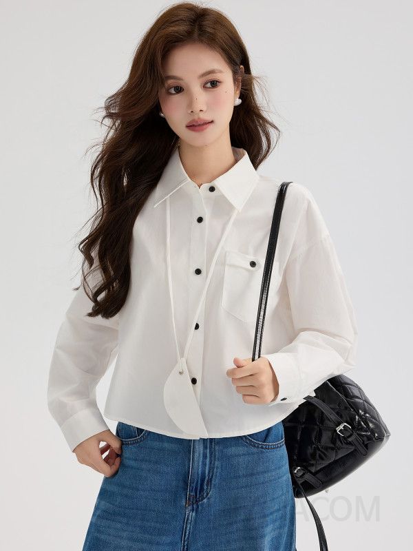 레이온 카라 긴팔 여성 블라우스 가을용 시크한 디자인 데일리 스타일링 가능하고 편안한 착용감 자켓 및 셔츠로 활용 가능한 매력 - 상품 이미지