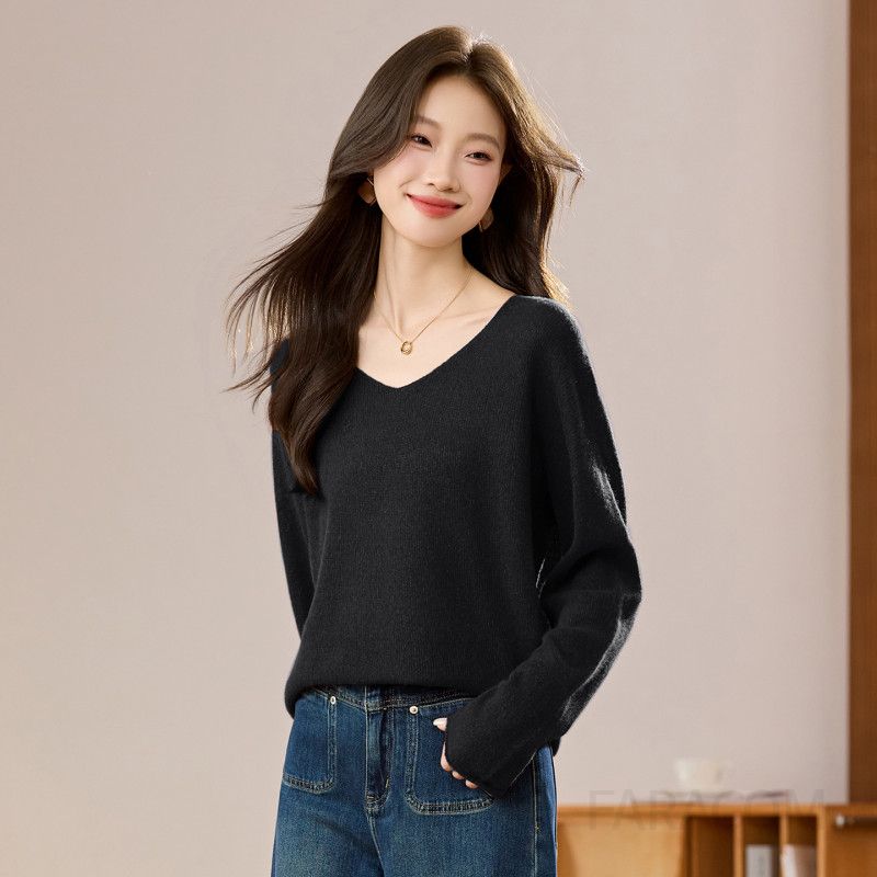 여성용 루즈핏 울 브이넥 스웨터 가을 겨울 데일리 니트 부드러운 착용감 고급스러운 스타일 따뜻한 아우터웨어 캐주얼한 디자인 감각적 - 상세 이미지 4