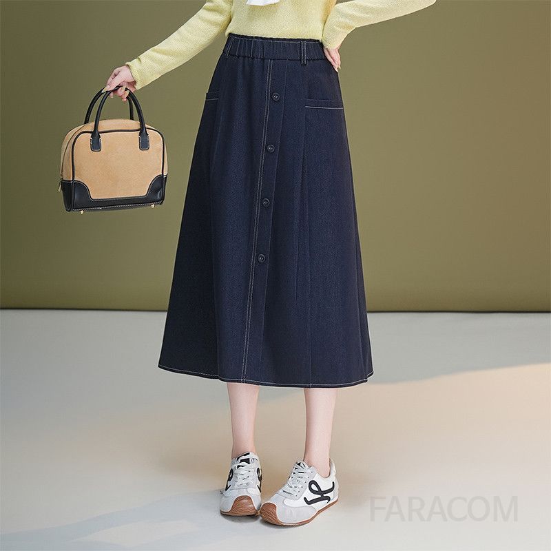 A라인 스커트 여성용 가을 데일리 패션 날씬해 보이는 스타일리시한 착용감 배를 가리는 플레어 디자인 - 상세 이미지 3