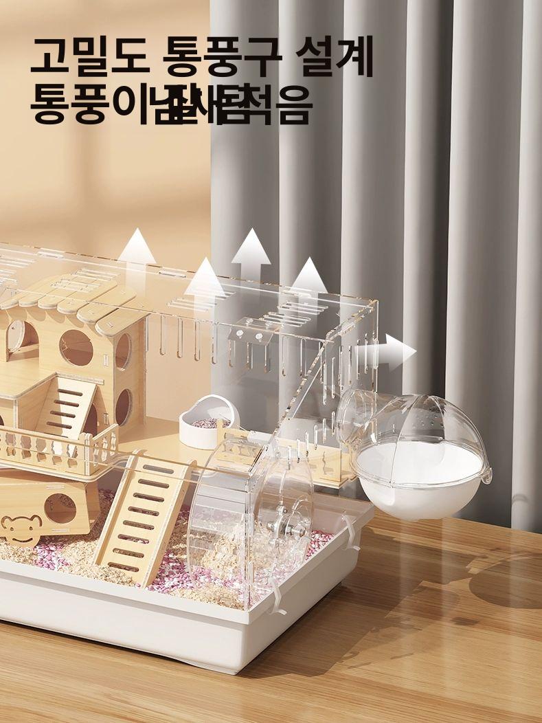 햄스터 하우스 놀이터 케이지 사육장 리빙박스 키우기 집꾸미기 다람쥐 기니피그 내구성 각도형 케이지-나무집 - 상세 이미지 5
