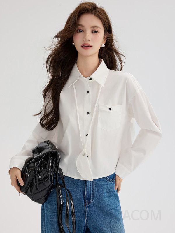 레이온 카라 긴팔 여성 블라우스 가을용 시크한 디자인 데일리 스타일링 가능하고 편안한 착용감 자켓 및 셔츠로 활용 가능한 매력 - 상세 이미지 2