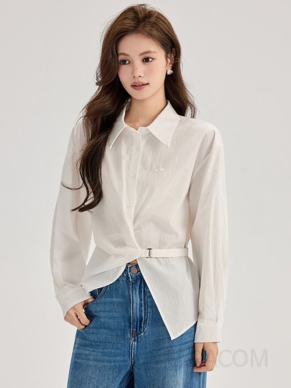 가을 여성용 플리츠 긴팔 흰색 블라우스 편안한 루즈핏 스타일 통근용 캐주얼 셔츠 데일리로 활용 가능한 고급스러운 디자인 - 상세 이미지 4