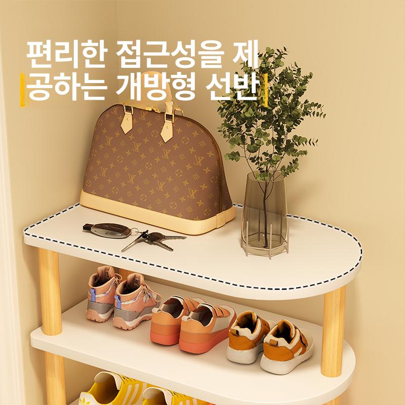 모서리신발장 코너 틈새 원목색 기숙사 선반 미니멀 모서리 보관대 공간절약 정리대 48cm 3단 신발6켤레수납 A - 상세 이미지 2