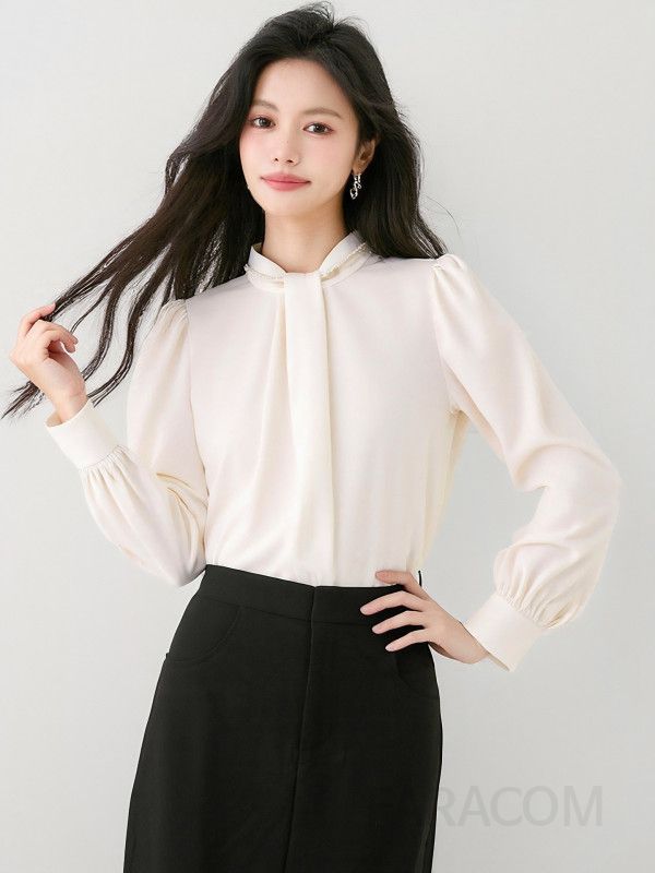 여성 코튼 긴팔 셔츠 가을 데일리룩 올매치 캐주얼 스타일 출퇴근용 편안한 착용감의 살구색 패션 긴팔남방 - 상세 이미지 2