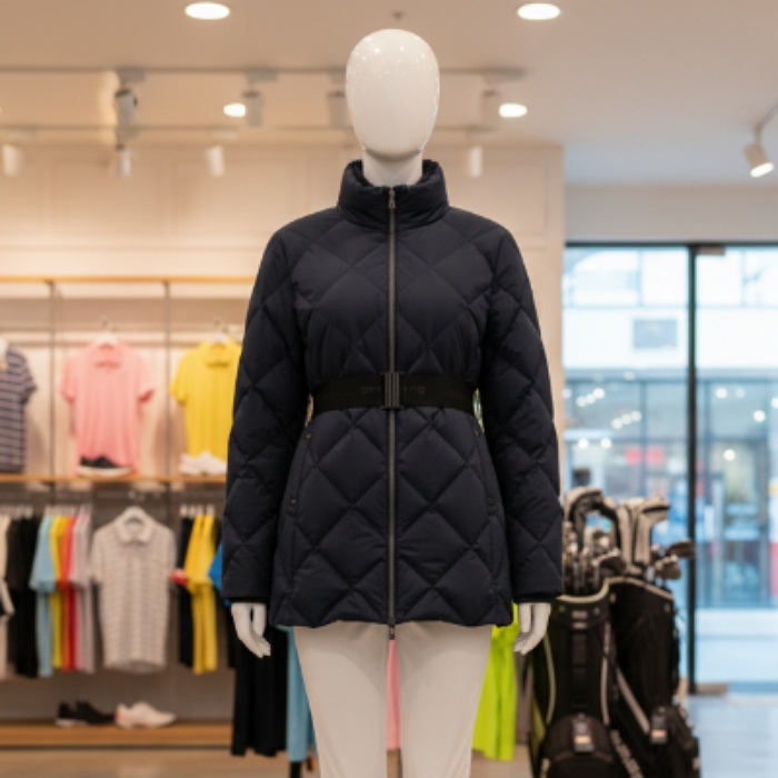 핑 PING 여자 겨울 허리벨트 구스다운 발열안감 골프웨어 패딩점퍼 네이비, 90